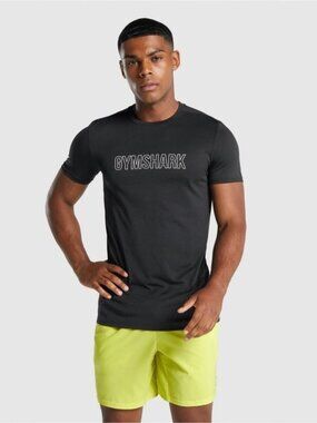 Gymshark Arrival Slim Fit Black LOGO spellout crew pullover gym T-shirt top SM